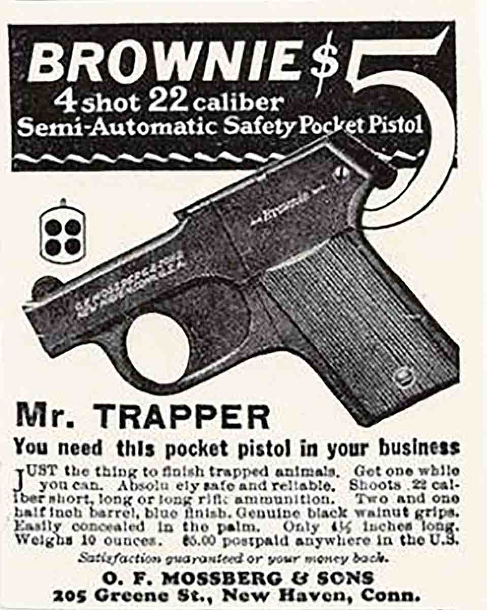 Mossberg’s first commercial firearm was a pistol called the BROWNIE.